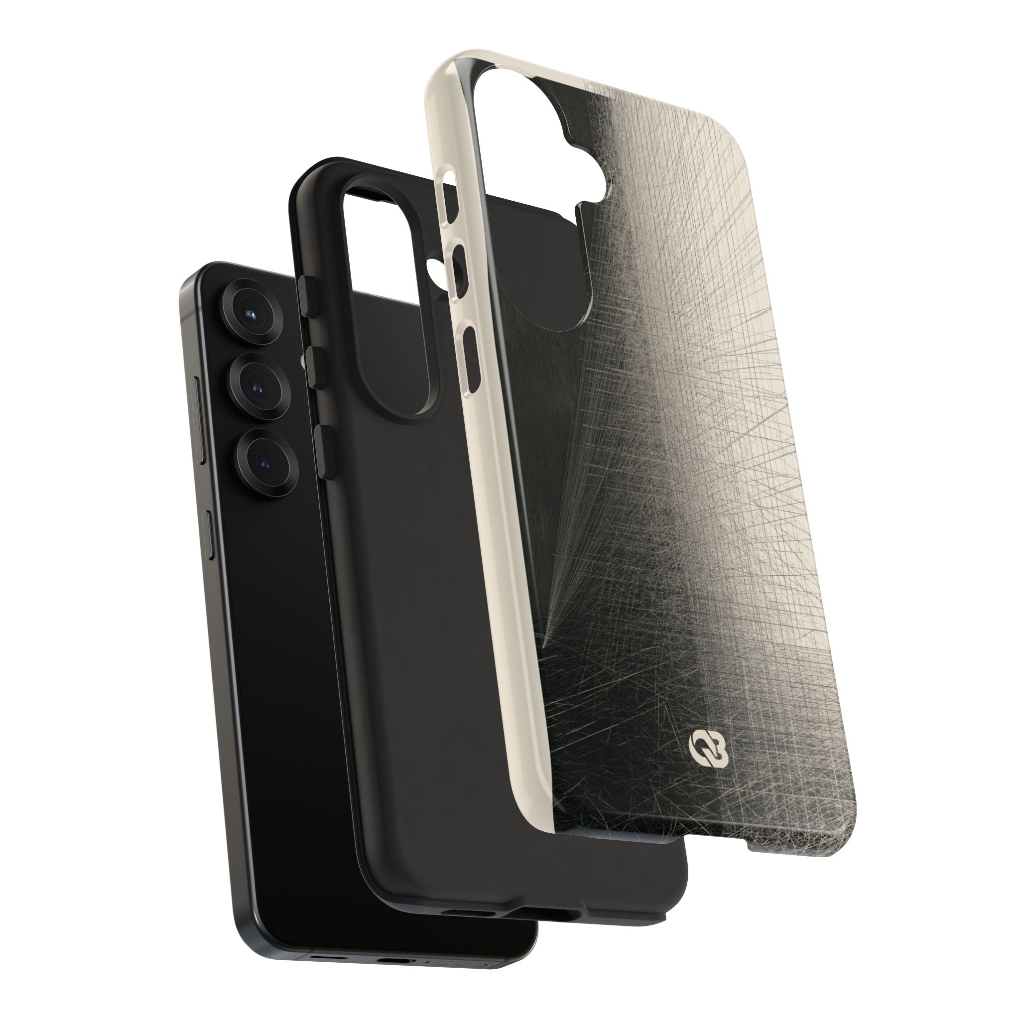 Beige Tough Phone Case for Samsung - Brutalist Graphite Grid