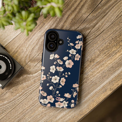 Blue Tough Phone Case for iPhone - Midnight Peach Sakura