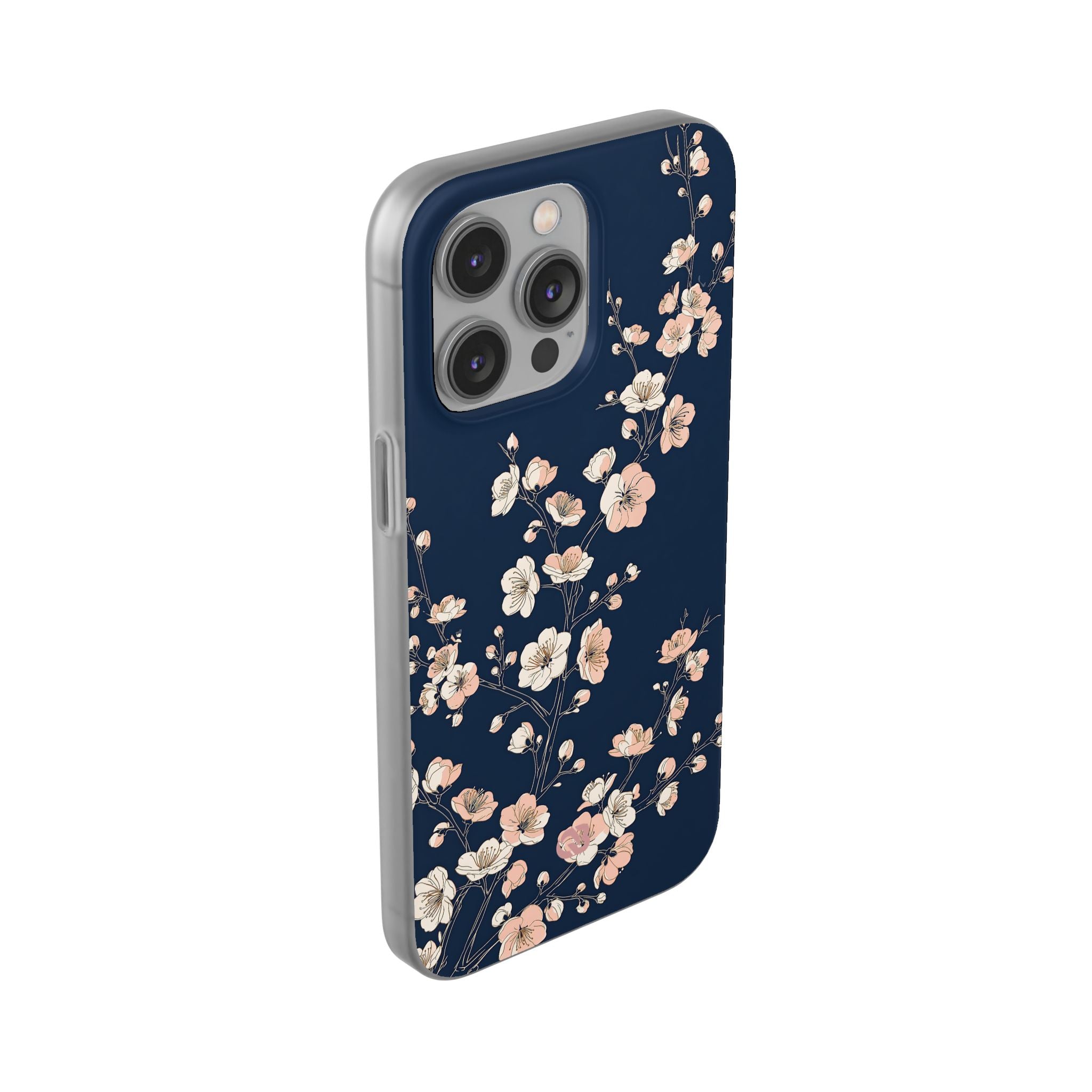 Blue Lite Phone Case for iPhone - Midnight Peach Sakura