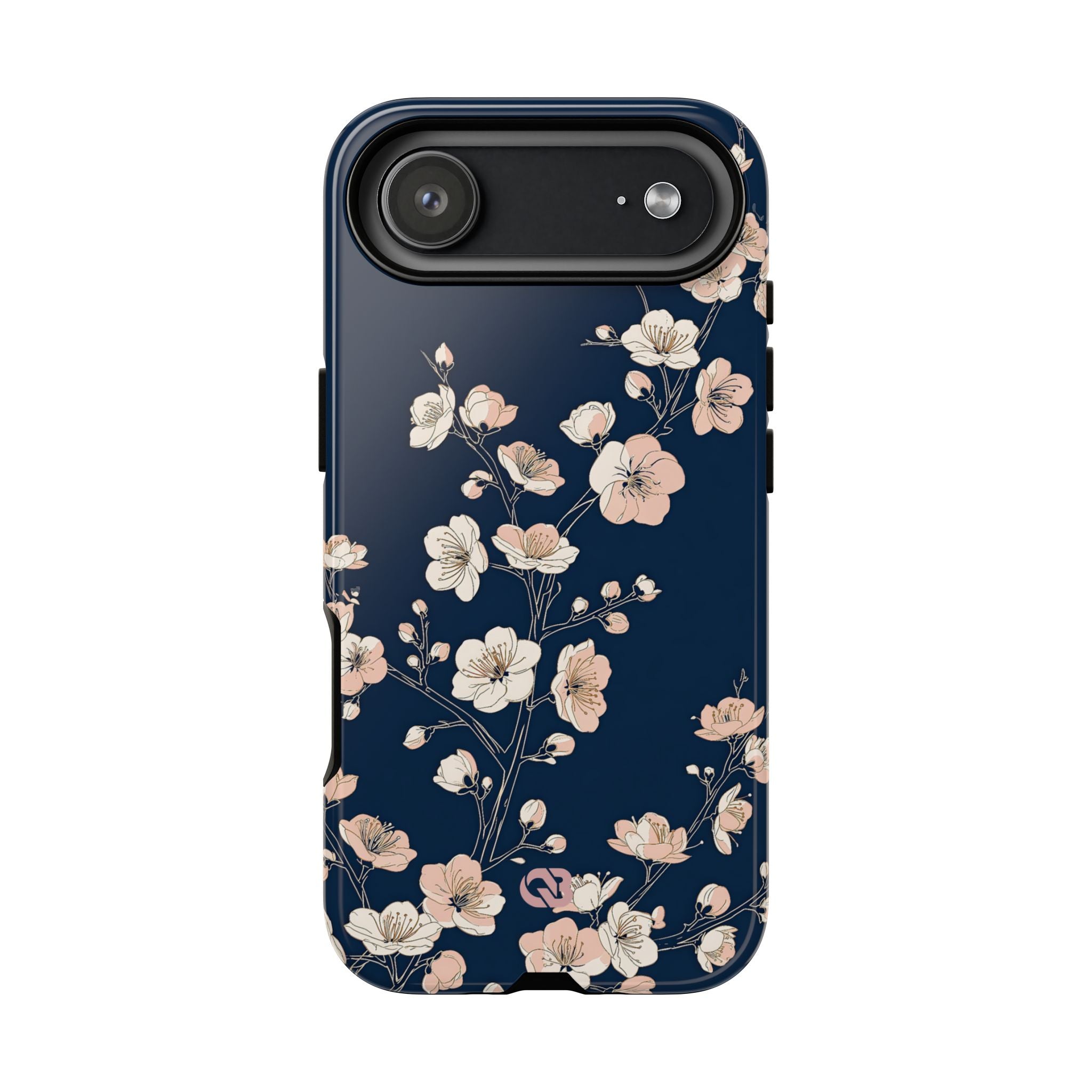 Blue Tough Phone Case for iPhone - Midnight Peach Sakura