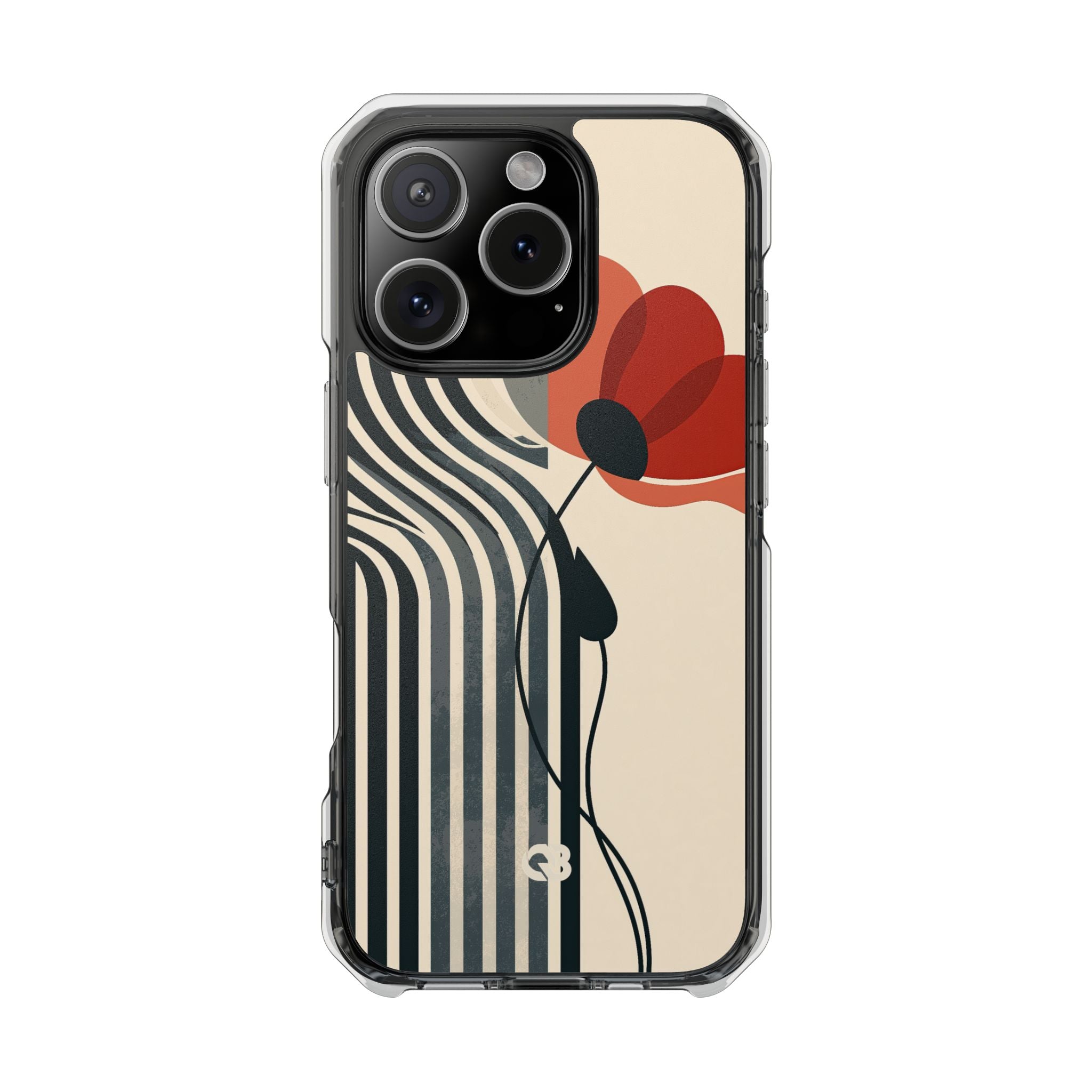 Beige Impact MagSafe Phone Case for iPhone - Crimson Line Bloom