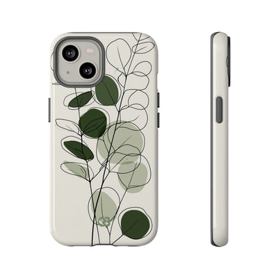 Green Tough Phone Case for iPhone - Muted Eucalyptus Sketch