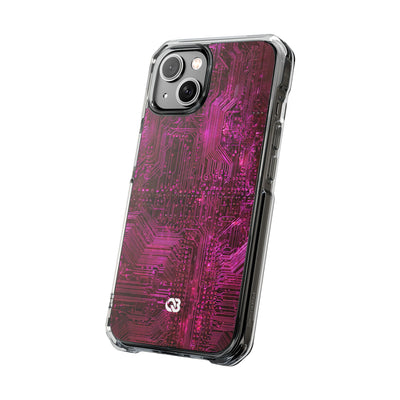 Magenta Circuit Trace · Clear Impact Magnetic Phone Case for iPhone · Pink