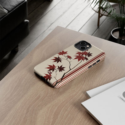 Red Tough Phone Case for iPhone - Crimson Momiji Stripe