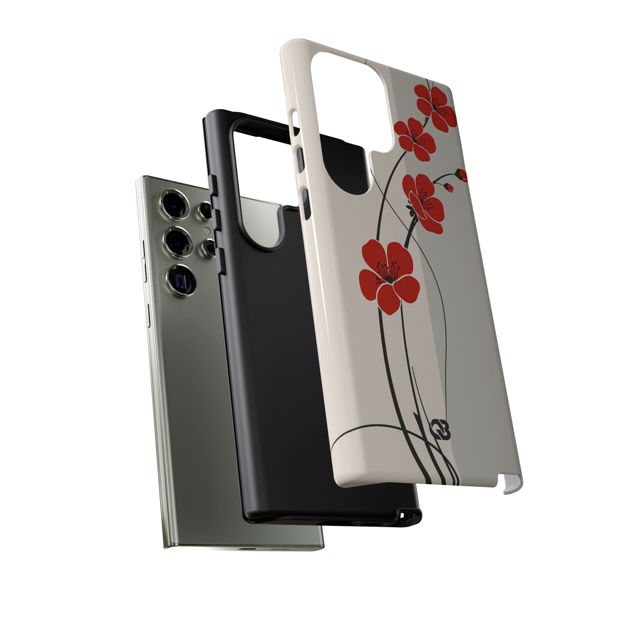 Beige Tough Phone Case for Samsung - Scarlet Ink Petals