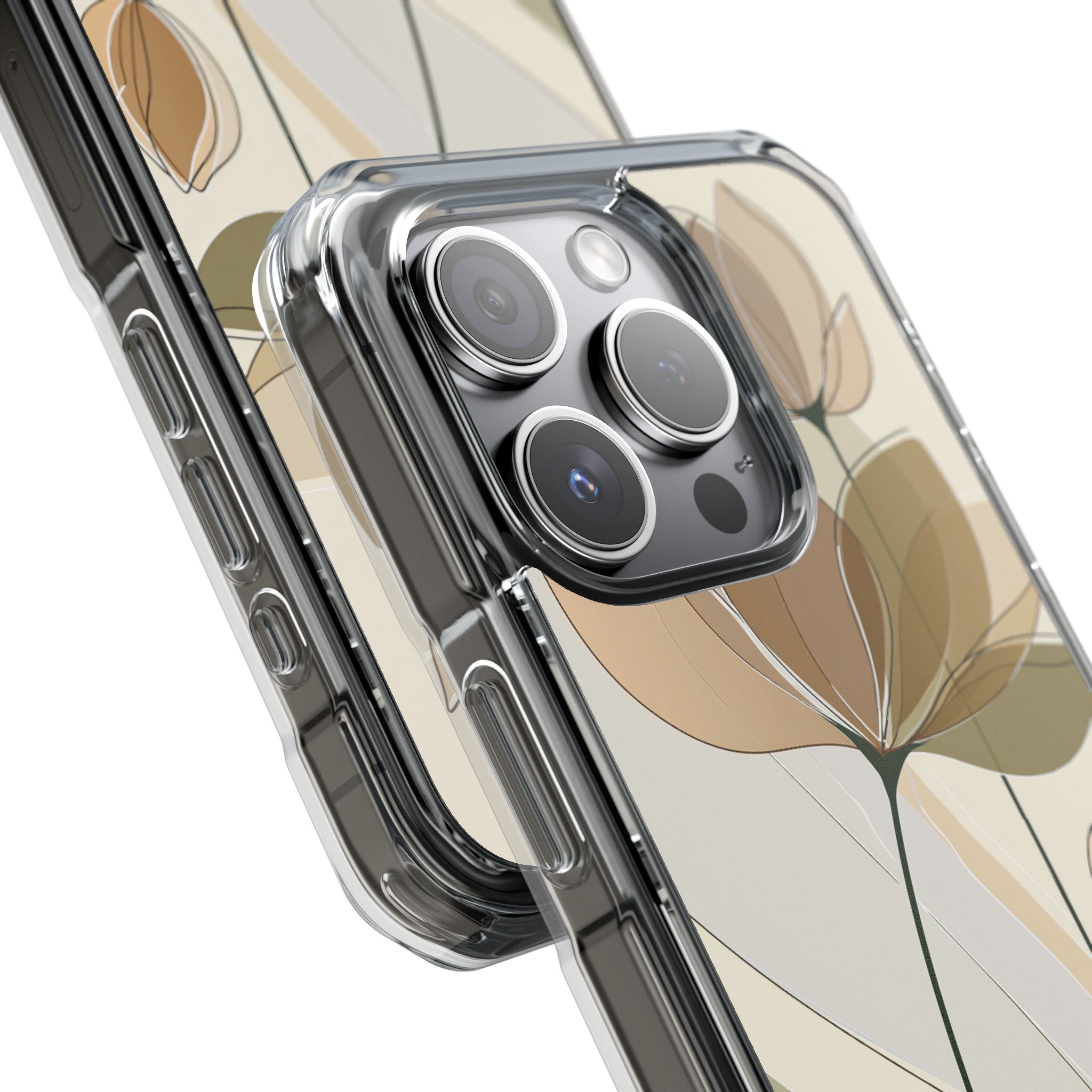 Beige Impact MagSafe Phone Case for iPhone - Muted Ochre Petals