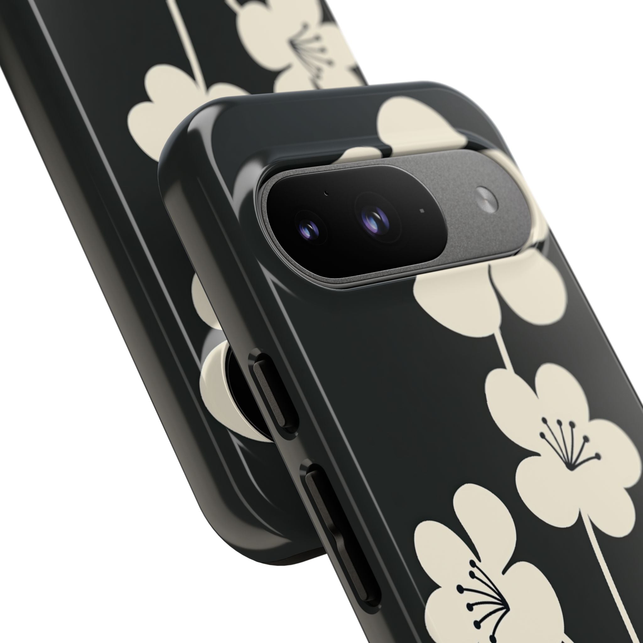 Black Tough Phone Case for Google Pixel - Obsidian Cream Bloom