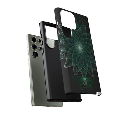 Green Tough Phone Case for Samsung - Cyan Signal Bloom