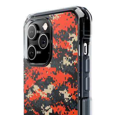 Signal Pixel Camo · Clear Impact Magnetic Phone Case for iPhone ·  Orange