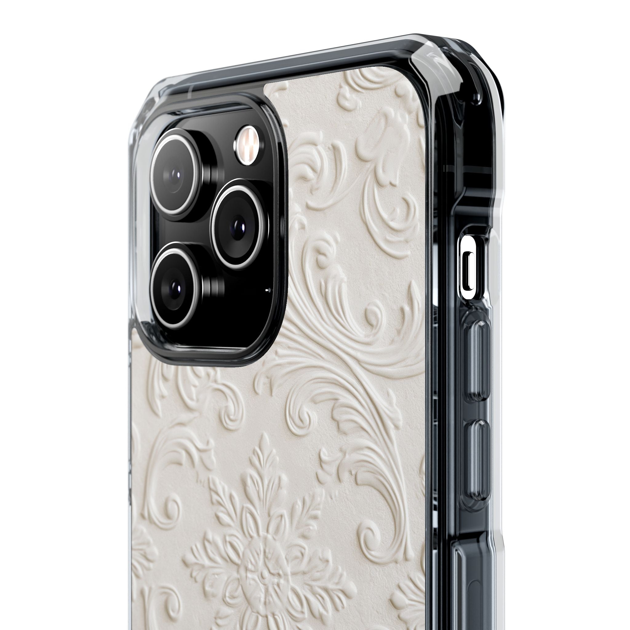 White Impact MagSafe Phone Case for iPhone - Alabaster Floral Relief