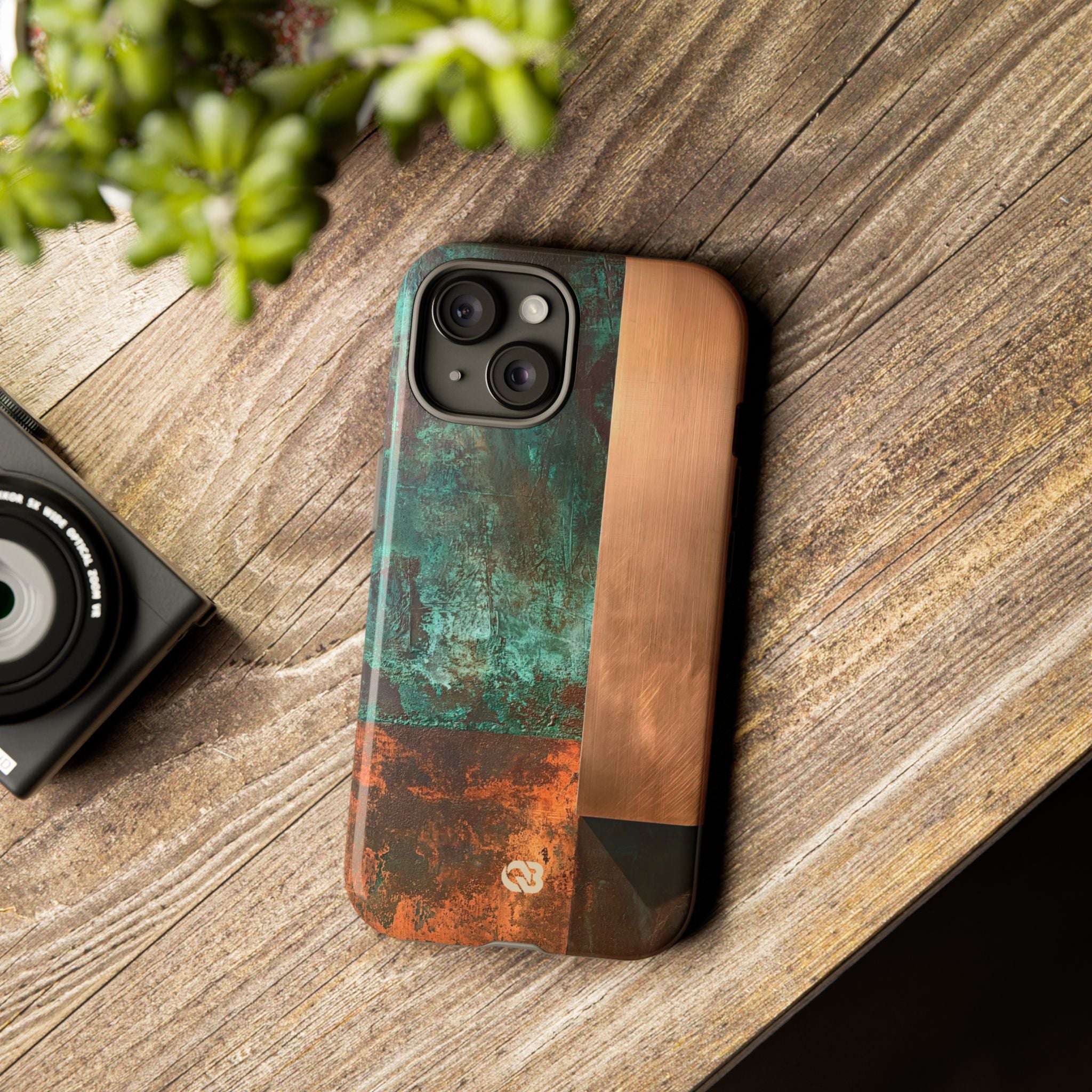 Teal Tough Phone Case for iPhone - Verdigris Copper Slab
