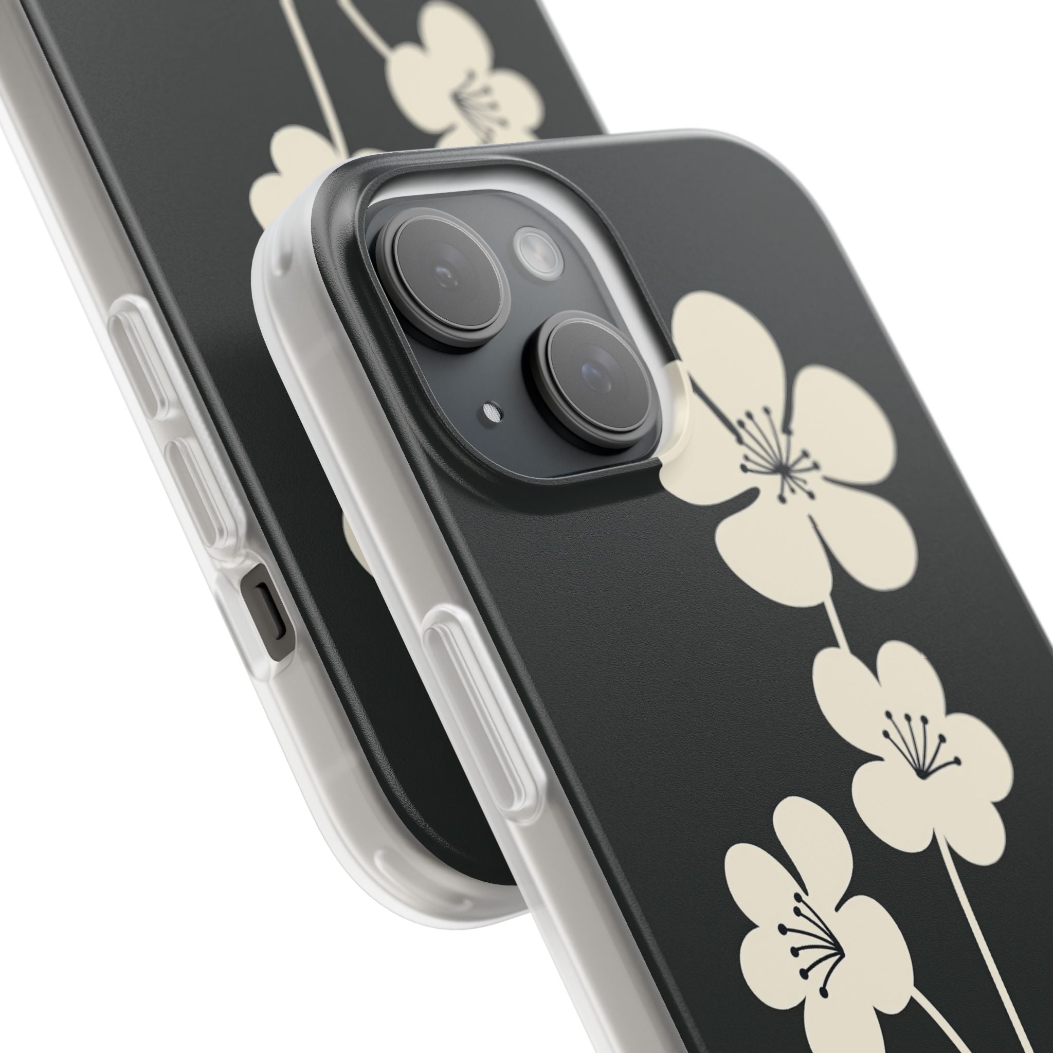 Black Lite Phone Case for iPhone - Obsidian Cream Bloom
