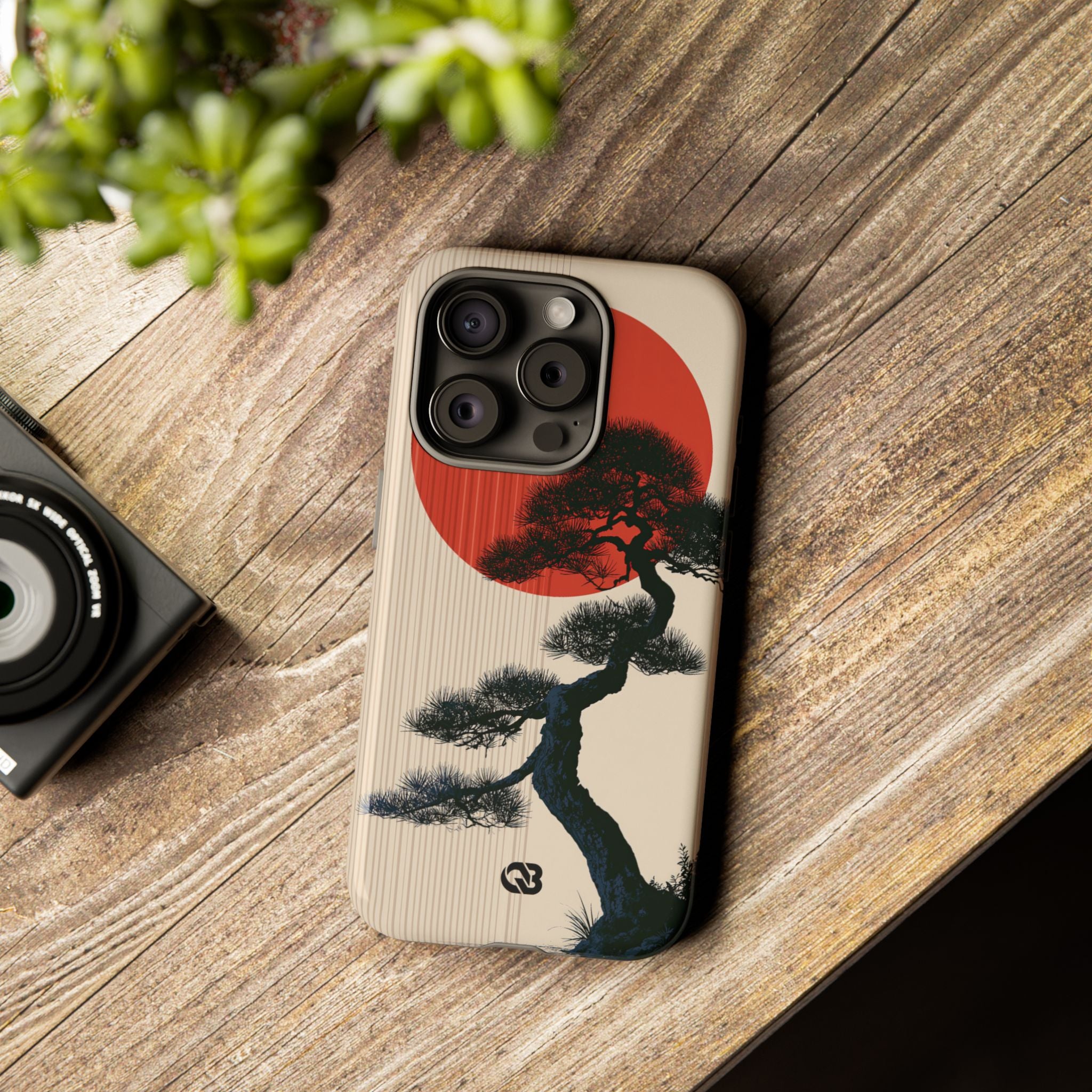 Beige Tough Phone Case for iPhone - Kyoto Crimson Pine