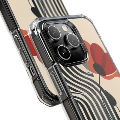 Beige Impact MagSafe Phone Case for iPhone - Crimson Line Bloom