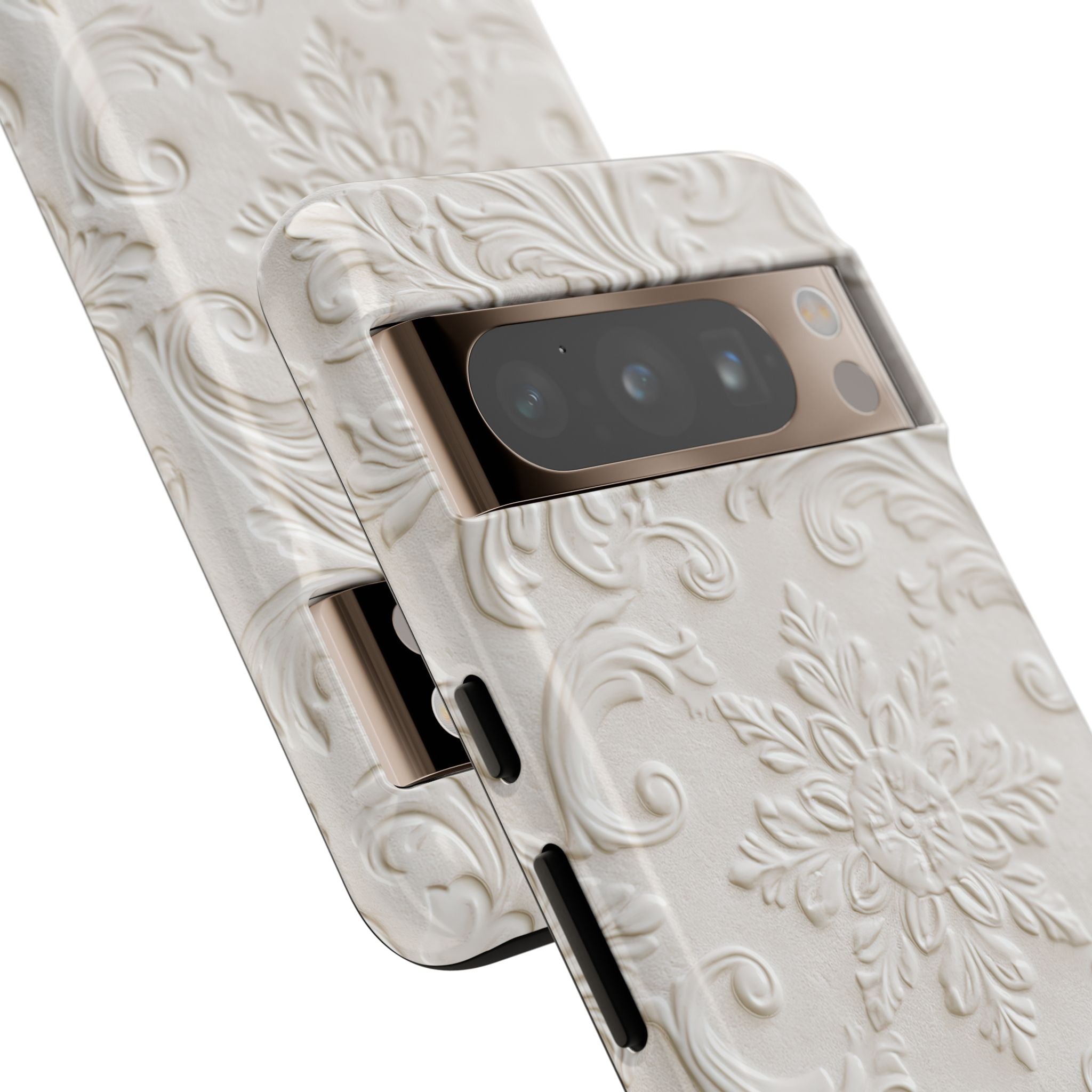 White Tough Phone Case for Google Pixel - Alabaster Floral Relief