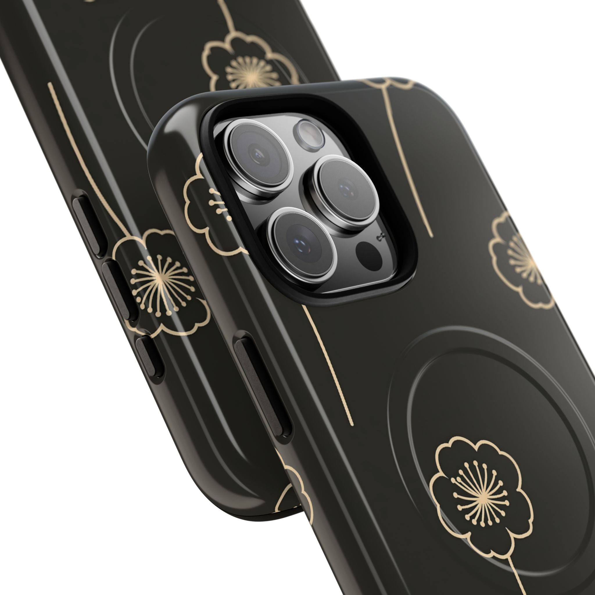 Black Tough 2.0 Magsafe Phone Case for iPhone - Obsidian Sand Petals