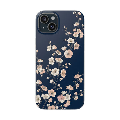Blue Lite Phone Case for iPhone - Midnight Peach Sakura