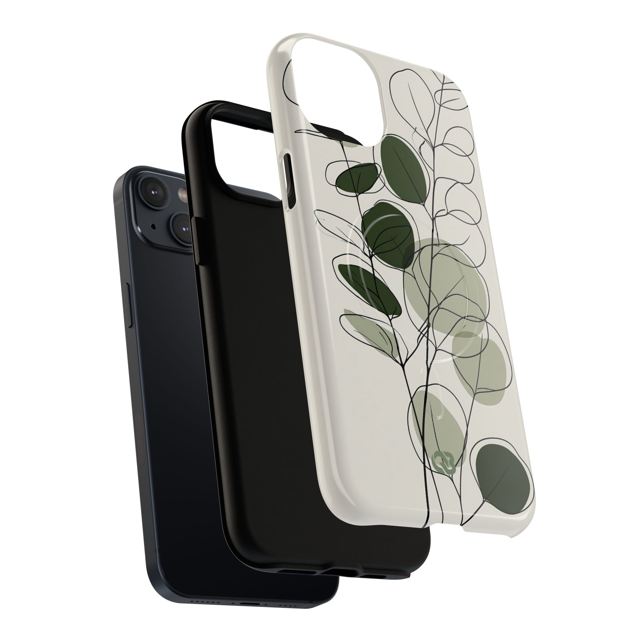Green Tough 2.0 Magsafe Phone Case for iPhone - Muted Eucalyptus Sketch