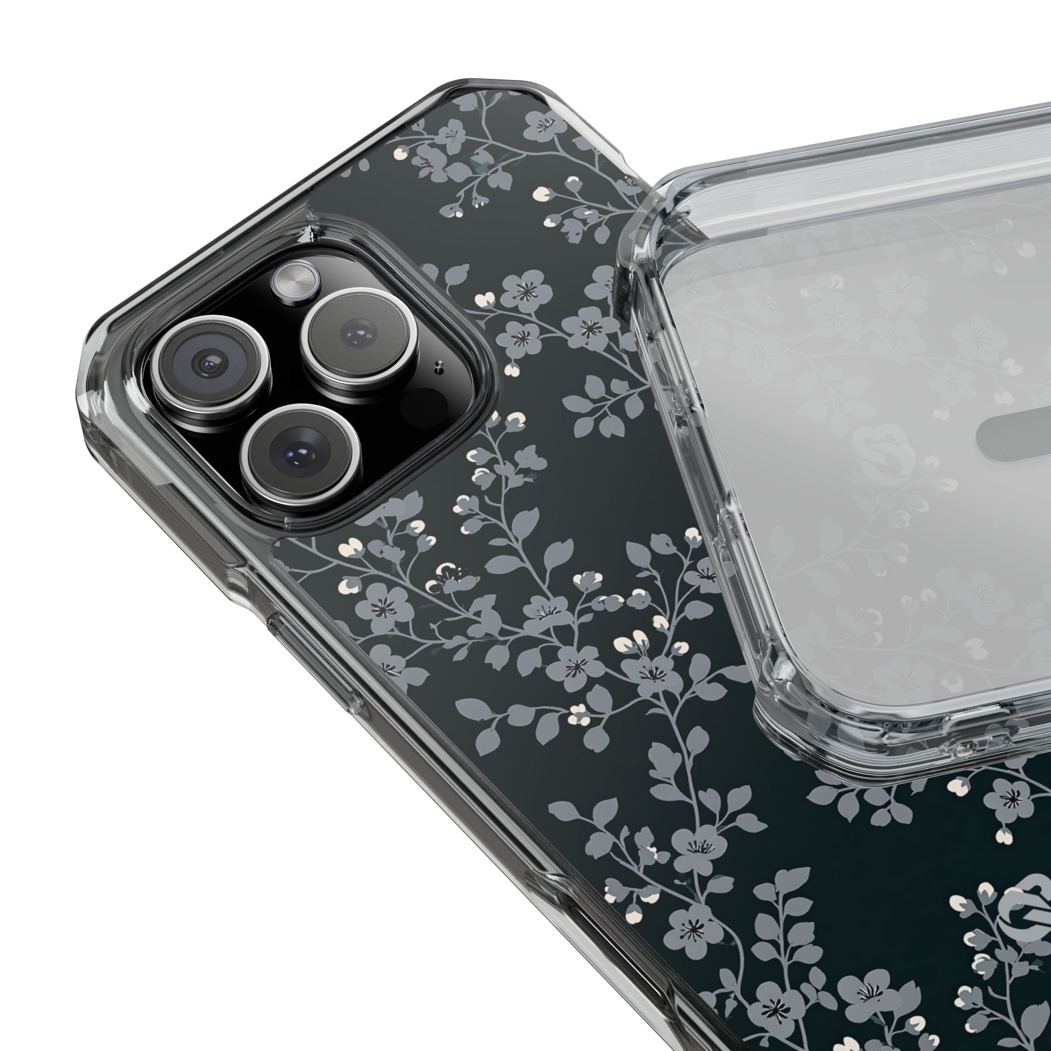 Black Impact MagSafe Phone Case for iPhone - Midnight Slate Blossom