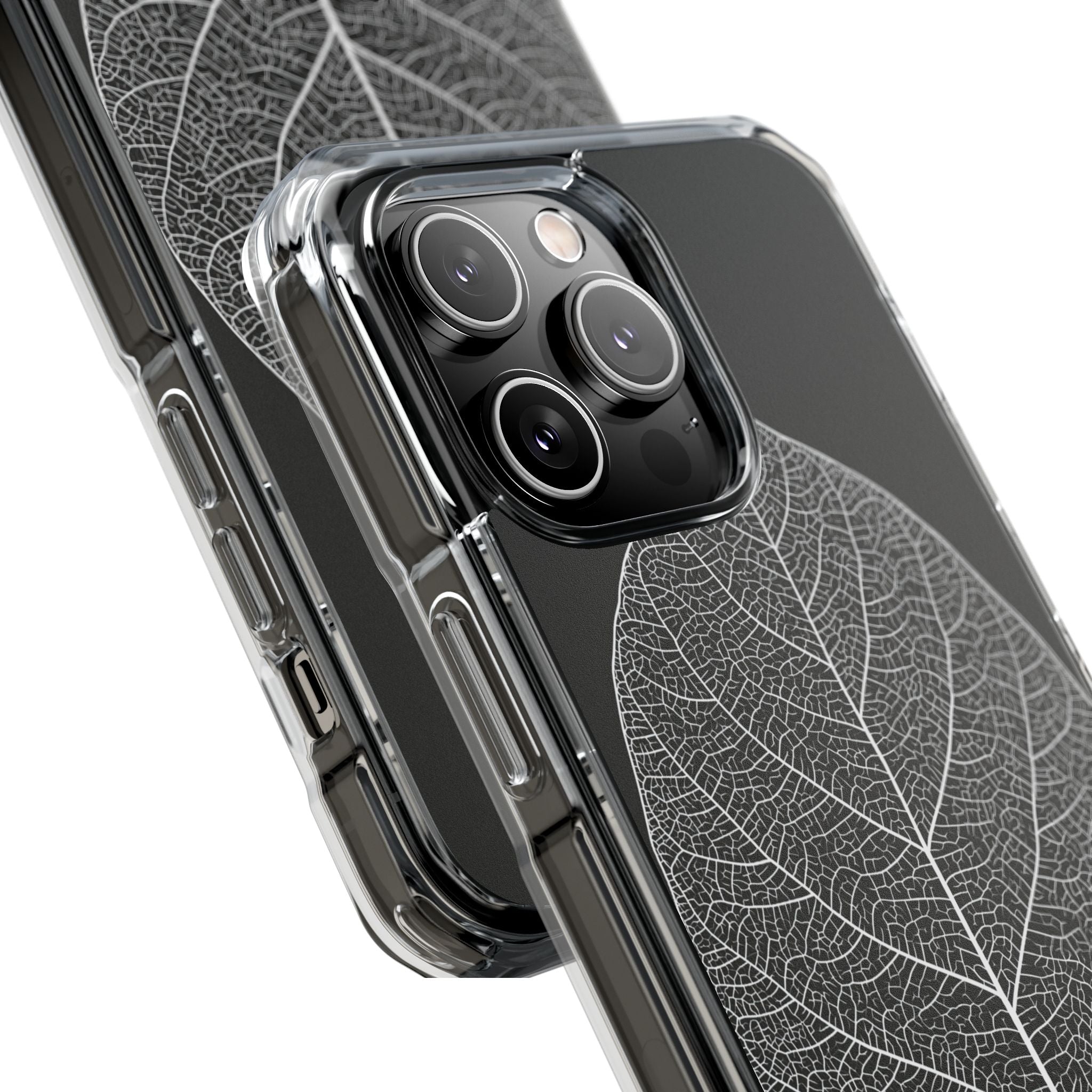 Black Impact MagSafe Phone Case for iPhone - Bleached Leaf Lattice
