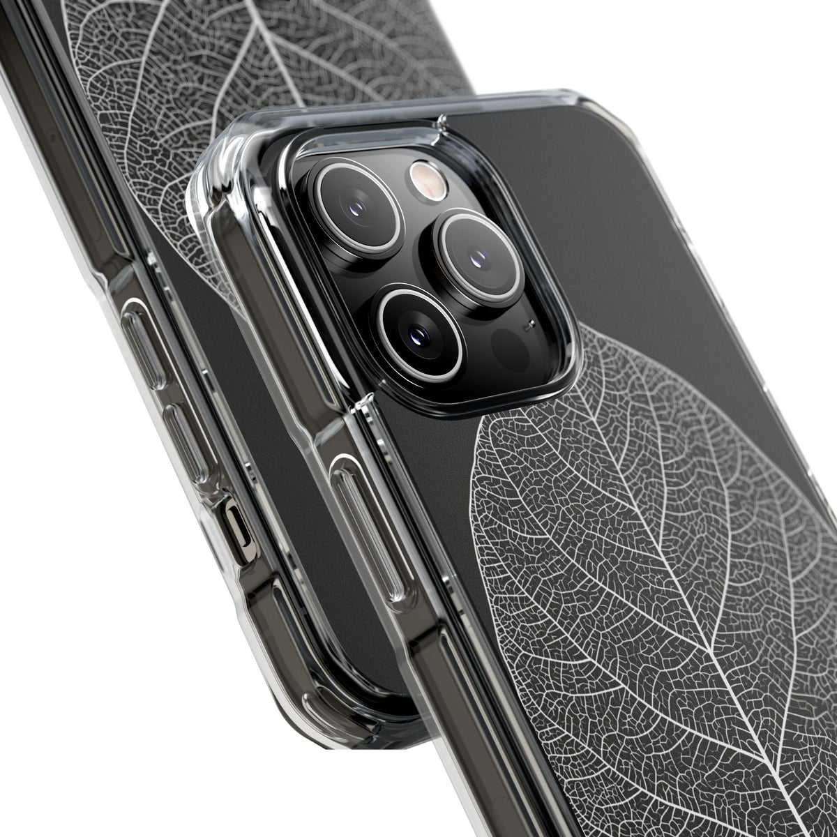 Monochrome Leaf Skeleton · Clear Impact Magnetic Phone Case for iPhone ·  Black