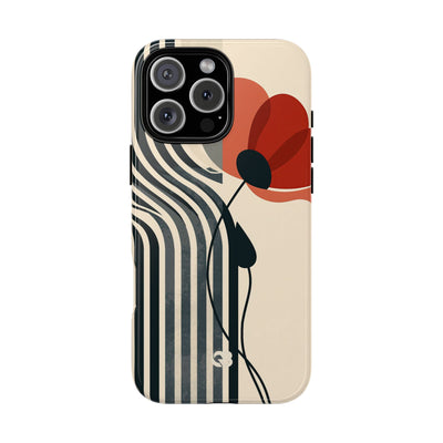 Beige Tough Phone Case for iPhone - Crimson Line Bloom