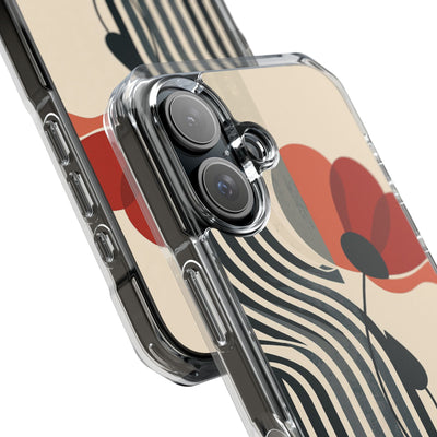 Beige Impact MagSafe Phone Case for iPhone - Crimson Line Bloom
