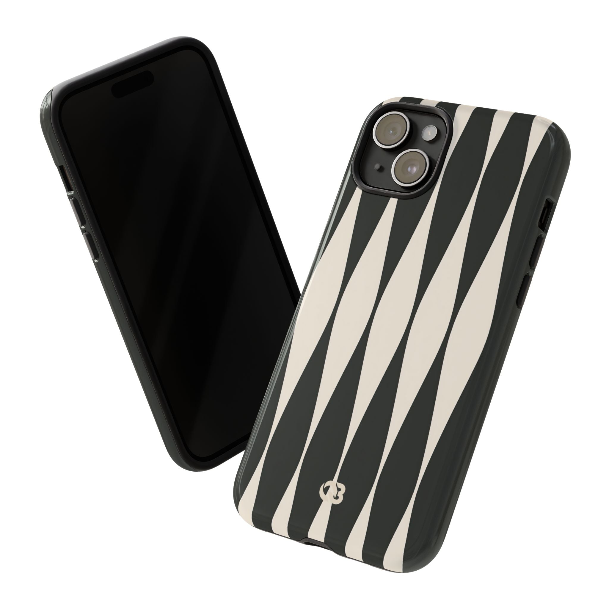 Black Tough Phone Case for iPhone - Ivory Spindle Grid