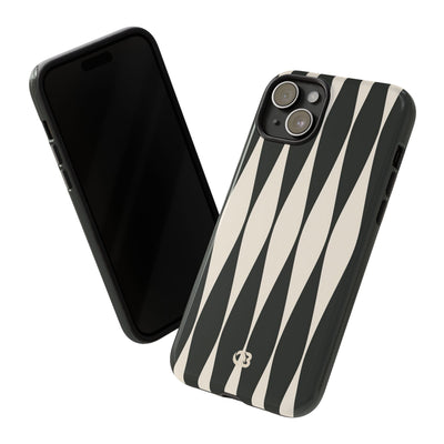 Black Tough Phone Case for iPhone - Ivory Spindle Grid