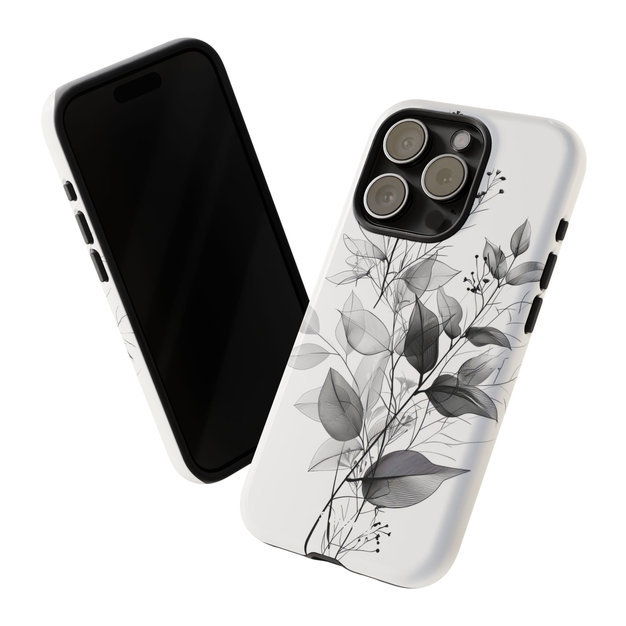Veined Leaves Gray iPhone 15 Pro Case - Tough