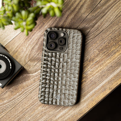 Beige Tough Phone Case for iPhone - Bone Spiked Grid