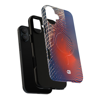 Blue Tough 2.0 Magsafe Phone Case for iPhone - Orange Orbit Grid