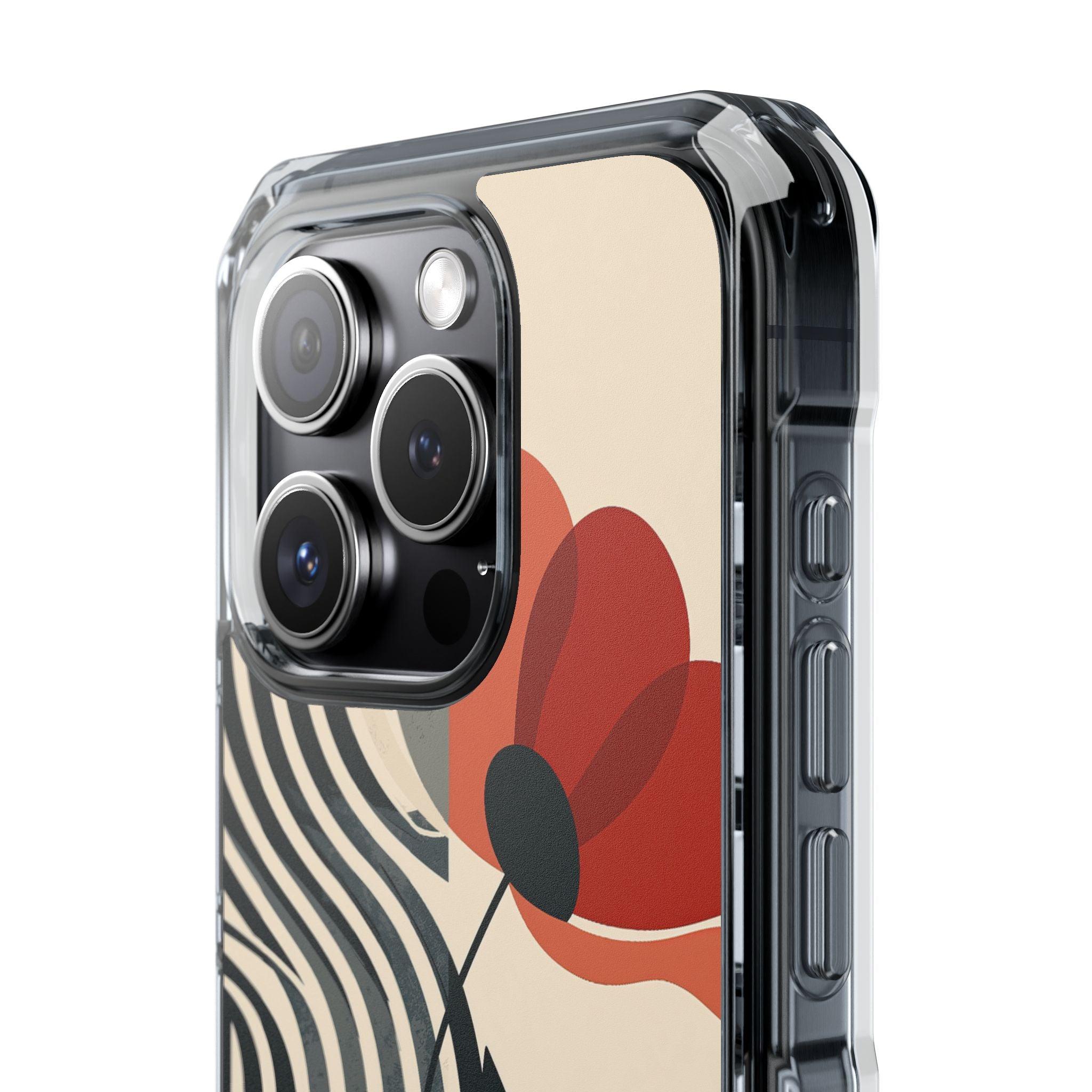 Beige Impact MagSafe Phone Case for iPhone - Crimson Line Bloom