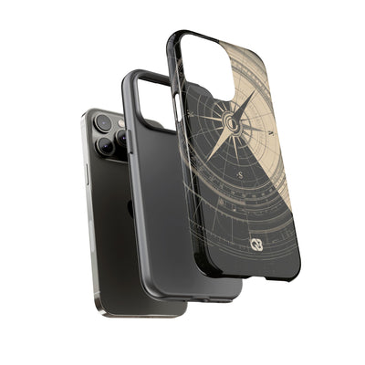 Beige Tough Phone Case for iPhone - Obsidian Nautical Blueprint
