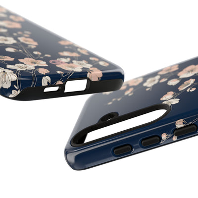 Blue Tough Phone Case for Samsung - Midnight Peach Sakura