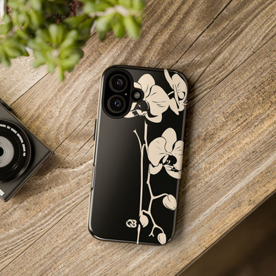 Black Tough Phone Case for iPhone - Obsidian Bone Orchid