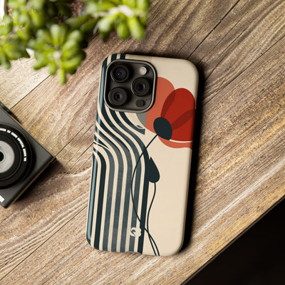 Beige Tough Phone Case for iPhone - Crimson Line Bloom