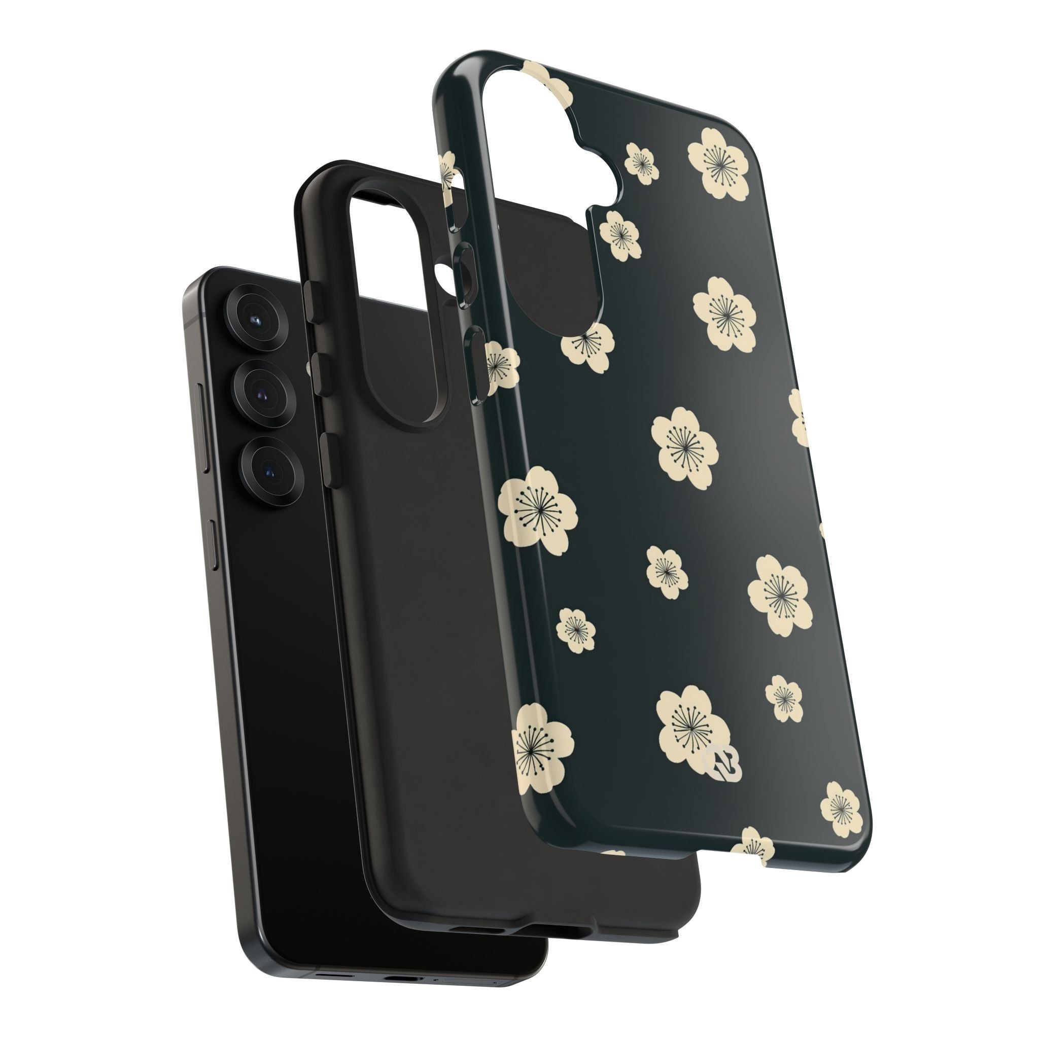 Teal Tough Phone Case for Samsung - Obsidian Cream Petals