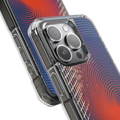 Blue Impact MagSafe Phone Case for iPhone - Orange Orbit Grid