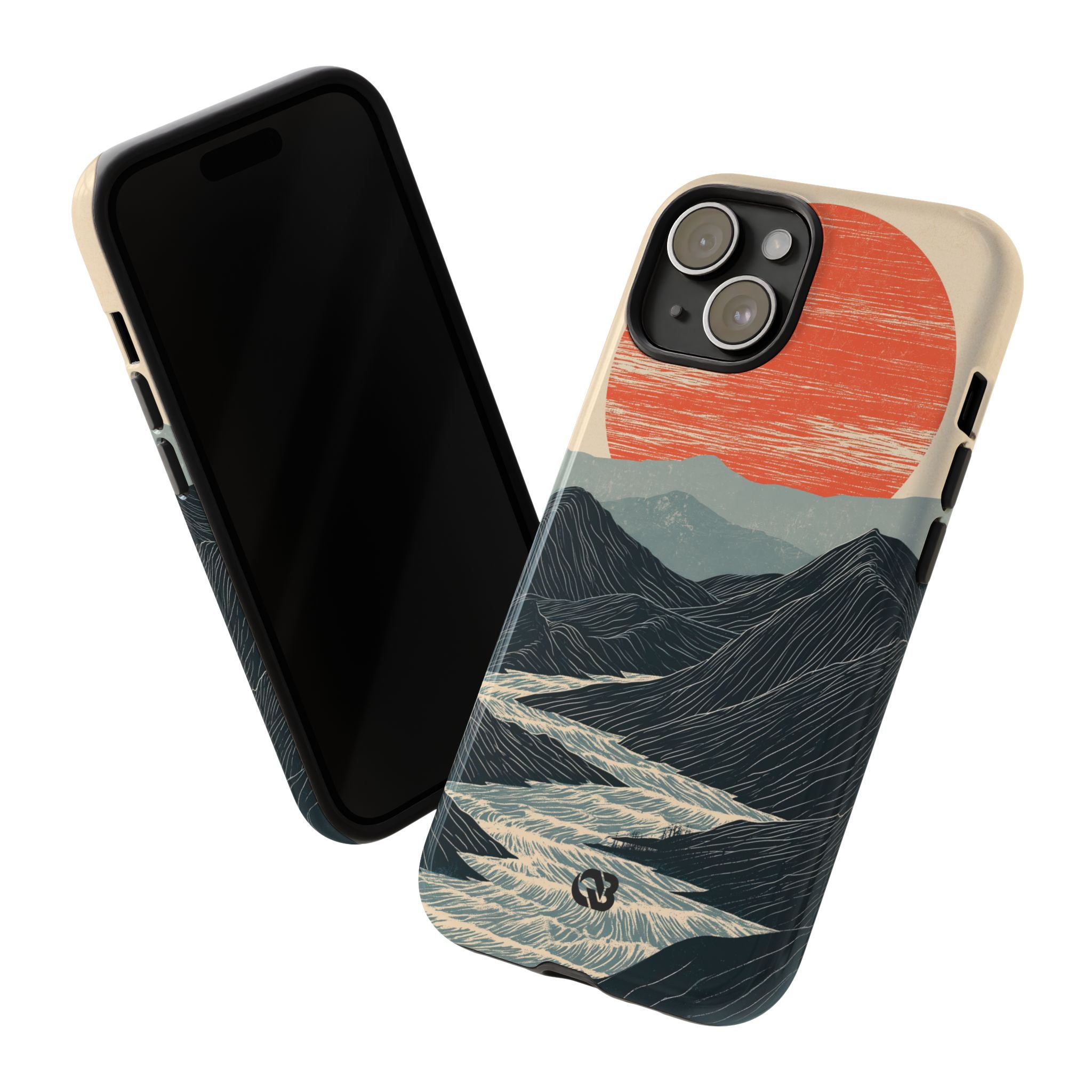 Beige Tough Phone Case for iPhone - Crimson Ridge Flow