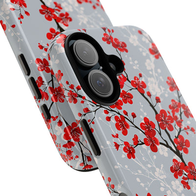 Grey Tough Phone Case for iPhone - Crimson Sakura Slate