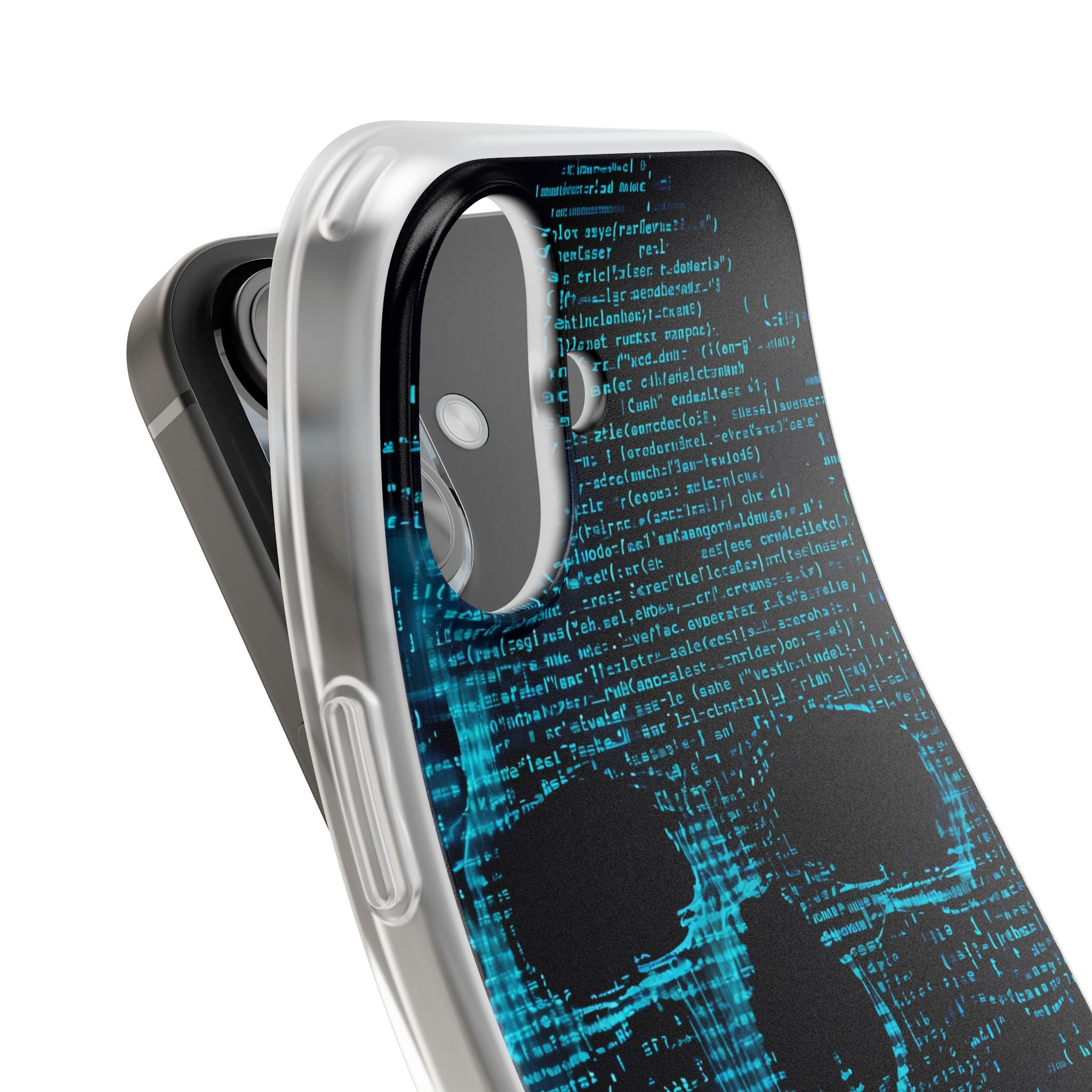 Cyan Glitch Skull · Soft Phone Case for iPhone
