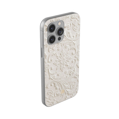 White Lite Phone Case for iPhone - Alabaster Floral Relief