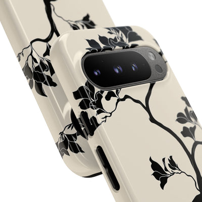 Beige Tough Phone Case for Google Pixel - Obsidian Bonsai Silhouette