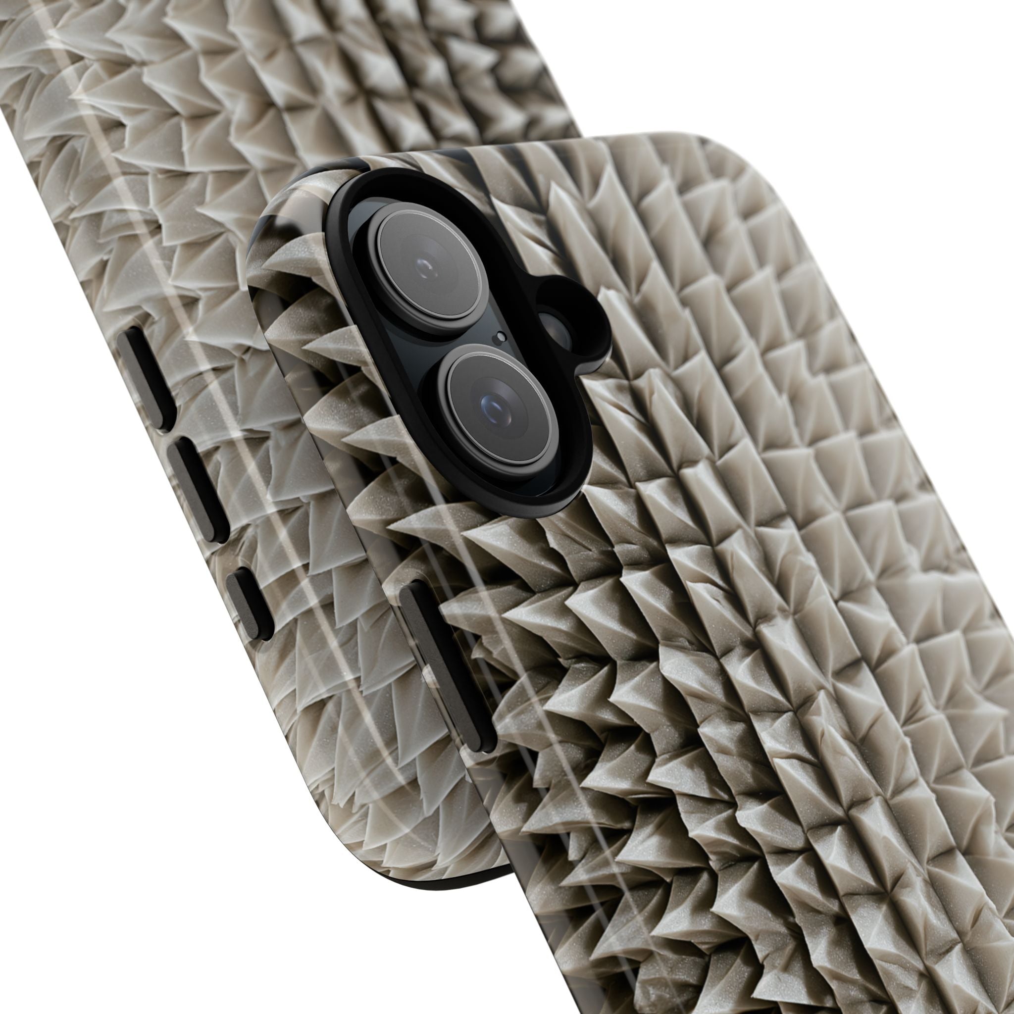 Beige Tough Phone Case for iPhone - Bone Spiked Grid
