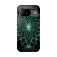 Green Tough Phone Case for Google Pixel - Cyan Signal Bloom
