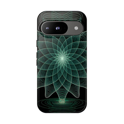 Green Tough Phone Case for Google Pixel - Cyan Signal Bloom