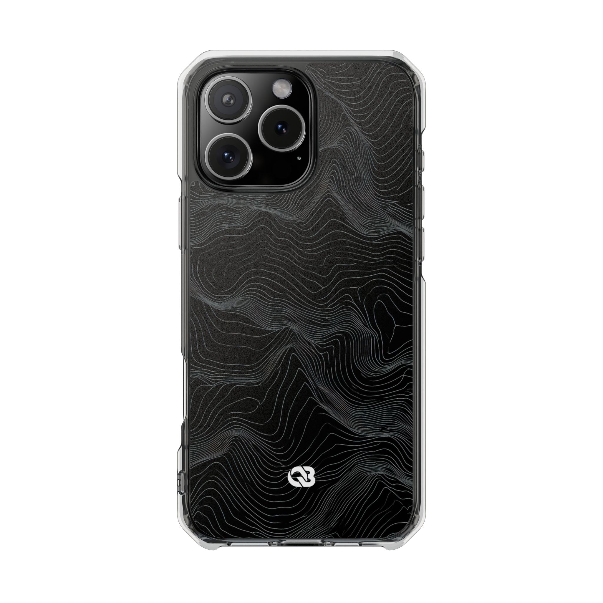 Black Impact MagSafe Phone Case for iPhone - Obsidian Topo Wireframe