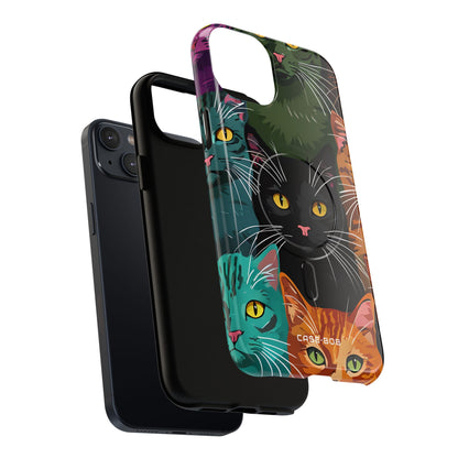 Teal Cat Grid iPhone 14 Plus Case - Tough+