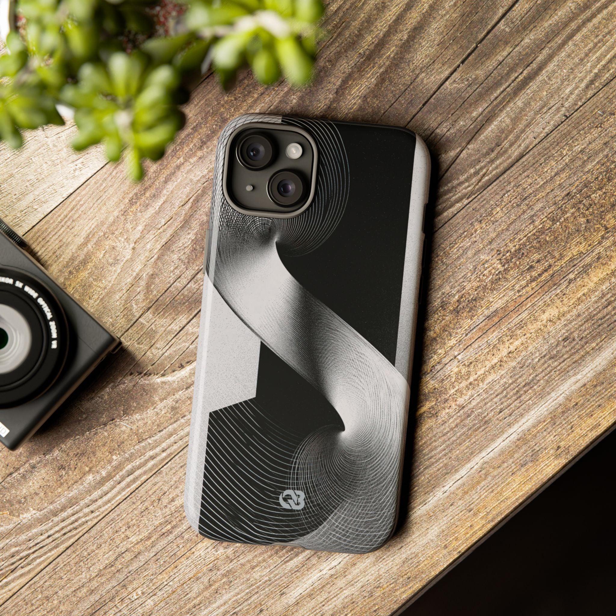 Grey Tough Phone Case for iPhone - Obsidian Moiré Wave